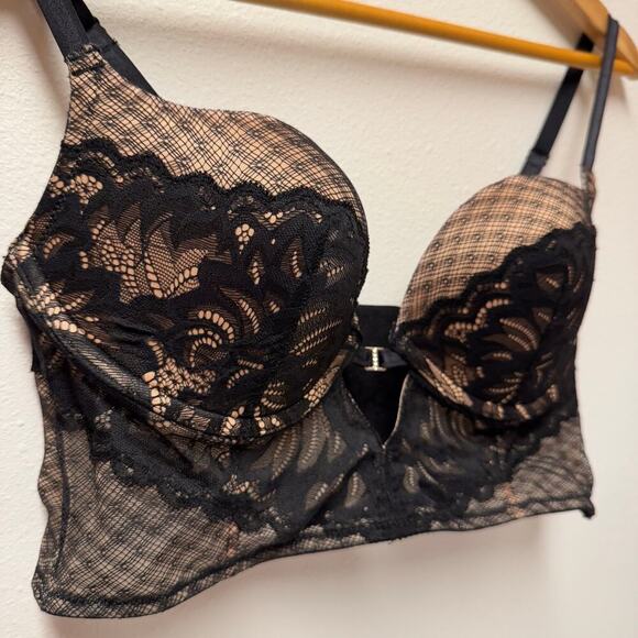 Adore Me Camilla Black Plunge Lace Push Up Bra Women's 36D Underwire Mesh - Picture 3 of 6